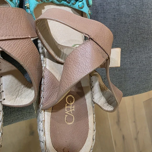 CATO Women's Turquoise and Tan Embellished Sandals. - Picture 2 of 6